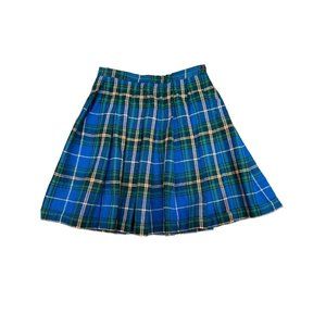 Vintage Teachers Pet Skirt Blue Turnabout Reversible Wool Plaid Pleated Waist 26